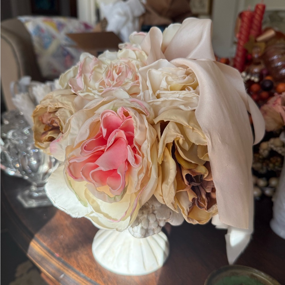 Elegant Silk Flower Arrangement in Cream and Pink